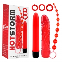 Секс набір - Flirting of Couple Hot Storm Penis Vibrator Red