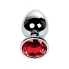 Пробка Silver anal plug TOYFA Metal with red round-shaped gem, length8 cm, diameter 2,4-4 cm, weight 140 gr