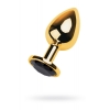 Пробка Golden anal plug TOYFA Metal with black heart-shaped gem, length 7 cm, diameter 1,8-3,3 cm, weight 9