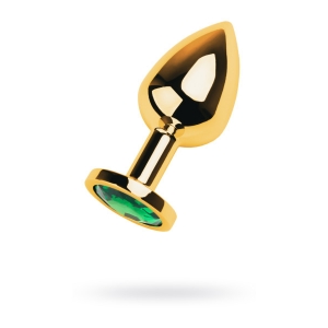 Пробка Gold anal plug TOYFA Metal with green round-shaped gem, length 7,8 cm, diameter 2,2-3,5 cm, weight 9