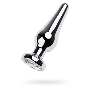 Плаг Silver anal plug TOYFA Metal with white round-shaped gem, length 9 cm, diameter 1,5-4 cm, weight 205