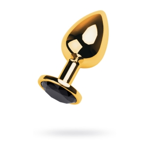 Пробка Gold anal plug TOYFA Metal with black round-shaped gem, length 7,8 cm, diameter 2,3-4 cm, weight 170