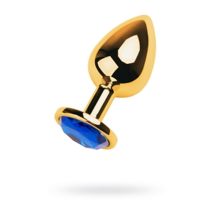 Пробка Gold anal plug TOYFA Metal with blue round-shaped gem, length 7,8 cm, diameter 2,3-4 cm, weight 170