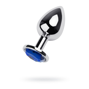 Пробка Silver anal plug TOYFA Metal with blue round-shaped gem, length 8 cm, diameter 2,3-4 cm, weight 150