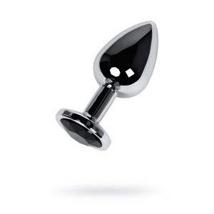 Пробка Silver anal plug TOYFA Metal with black round-shaped gem, length 7,5 cm, diameter 1,8-3,4 cm, weight