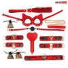 НАБОР (наручники, оковы, маска, ошейник, плеть, поводок, кляп, шлёпалка, зажимы) цвет красный