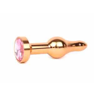 Анальная пробка золотая, L 103 мм D 28 мм, вес 80г, кристалл розовый