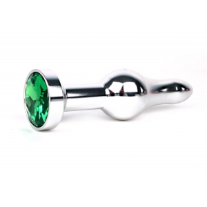 Серебряная анальная пробка, L 103 мм D 28 мм, вес 80г, кристалл зелёный
