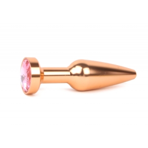 Втулка анальная золотая, L 113 мм D 29 мм, вес 100г, кристалл розовый
